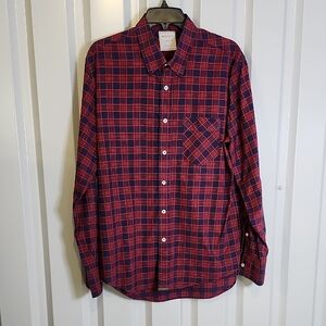 Billy Reid Standard Cut Red and Blue Plaid Button Down Shirt 100% Cotton Large